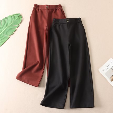 690克 法式优雅内加薄绒高腰气质毛呢阔腿裤女冬新百搭长裤子F274