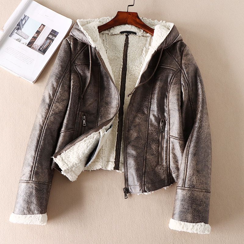 冬款帅气皮毛一体拉链修身棉服
