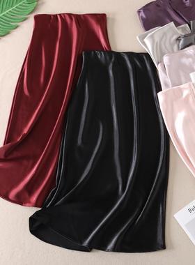推荐！春装轻奢气质醋酸缎半身裙女式显瘦珠光中长款A字裙子 B168