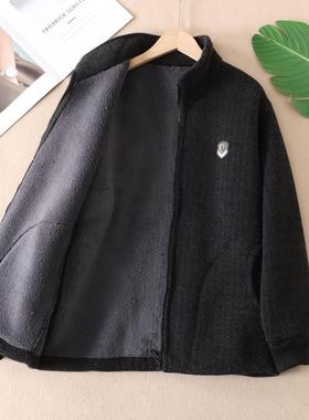 1000克~加厚绒冬雪尼尔毛衣外套男立领休闲保暖拉链针织开衫 B603