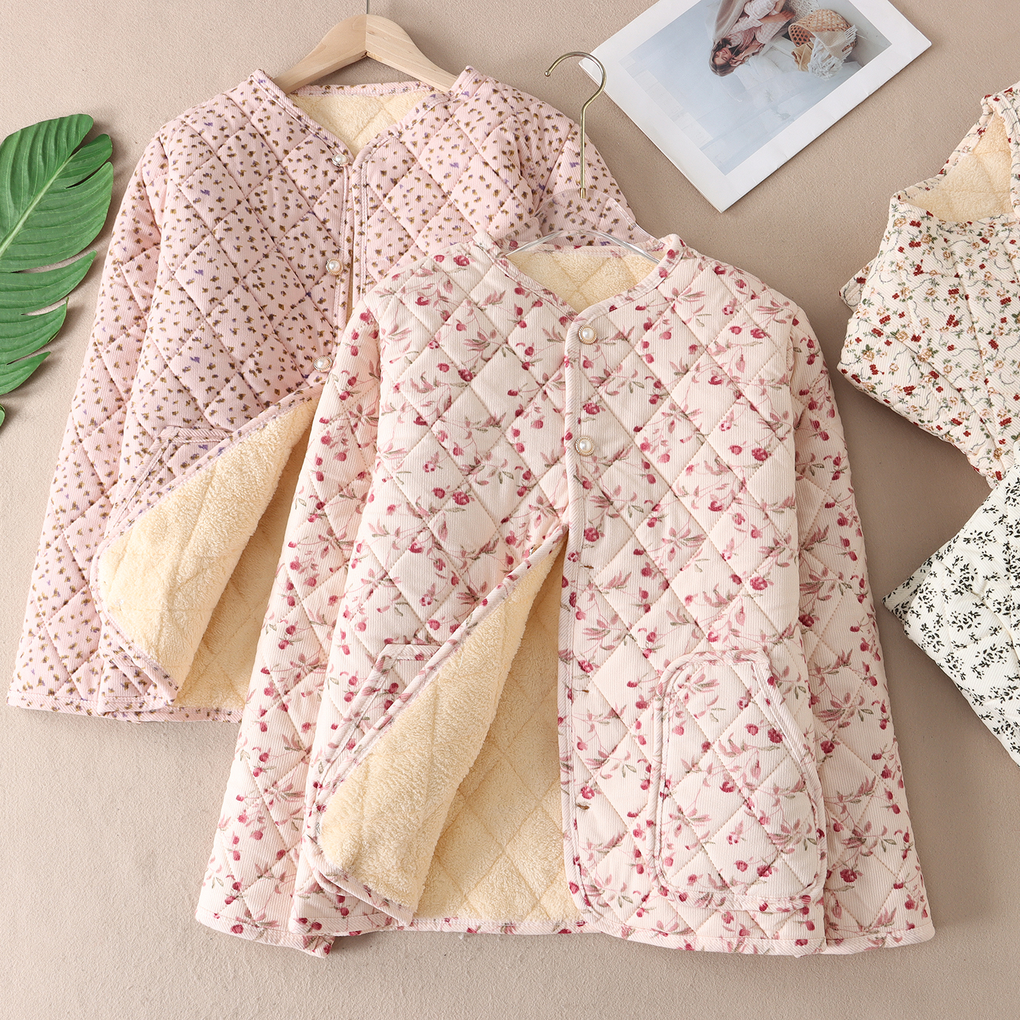 加绒小碎花棉袄女轻薄灯芯绒棉服