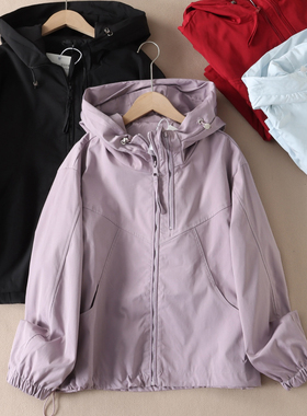 2025秋装新款连帽冲锋衣女宽松时尚设计感拉链软壳外套上衣W204