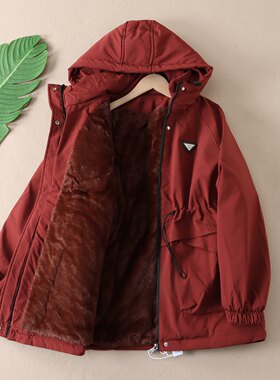 超厚加长绒连帽休闲派克棉服