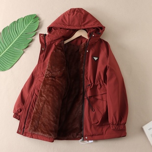 超厚加长绒连帽中长款棉服女休闲收腰显瘦保暖派克服外套红W3363