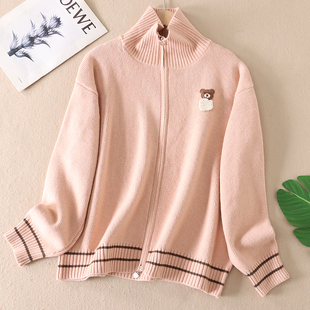 T33 线衣 韩系宽松卡通贴布秋冬毛衣外套女时尚 学院风加厚减龄开衫