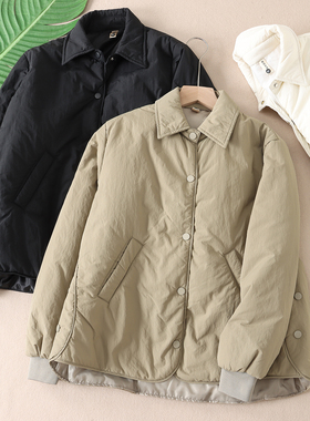 文艺日系风翻领单排扣薄款棉服女2025冬新款宽松保暖棉衣外套F460