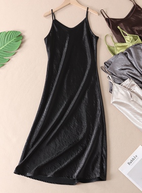 优雅迷人醋酸缎面吊带连衣裙女夏季新款气质显瘦斜裁百搭长裙X635