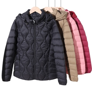 可拆卸连帽几何绗线棉衣外穿W571 新棉服女式 云感轻柔显瘦修身 冬装