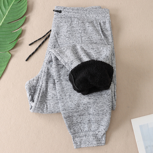 外贸~柔软加厚羊羔绒运动裤男保暖束脚松紧腰直筒休闲卫裤 D652