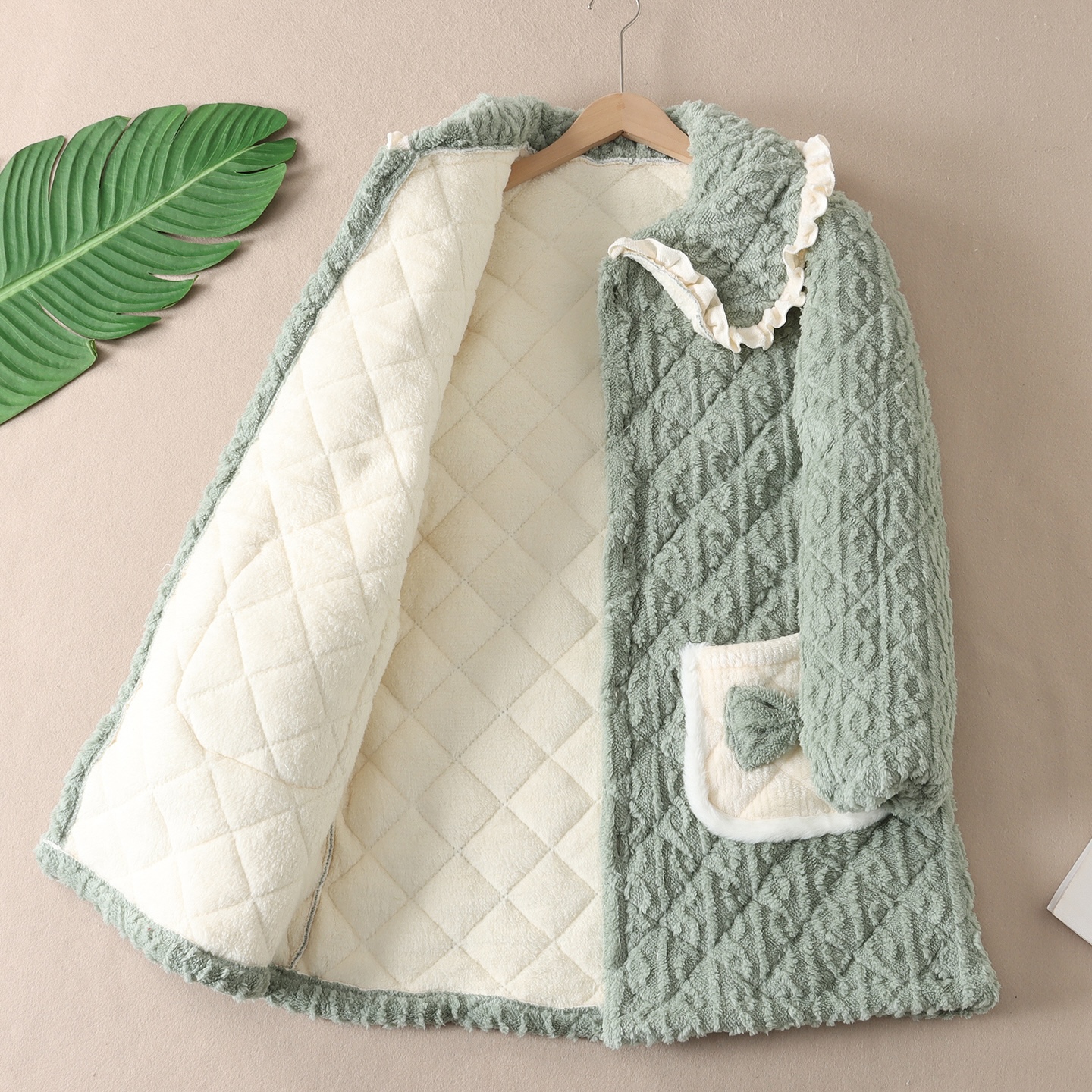 1100克加厚敲暖中长款居家服睡衣