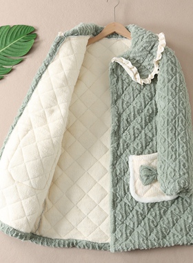 1100克加厚敲暖冬三层夹棉居家服睡衣女中长款棉衣外套B89