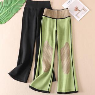 高腰收腹显瘦微喇鲨鱼裤 冬装 B735 黑金护膝加厚绒喇叭长裤 550克