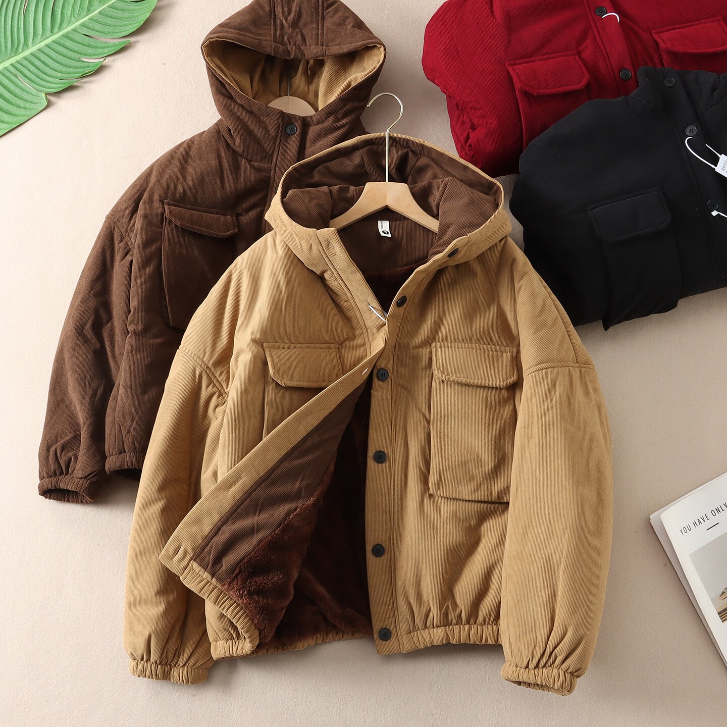 复古文艺灯芯绒加绒加厚保暖棉服