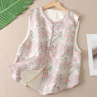 精致国风坎肩外套W201 马甲女年轻款 双面穿 轻奢鎏金提花新中式