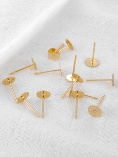 14k包金镀金平托耳针手工耳饰diy饰品配件材料可粘珍珠托盘钉耳环