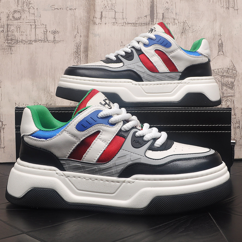 头层牛皮男士韩版拼色潮流运动休闲鞋新款超火舒适回弹真皮板鞋子