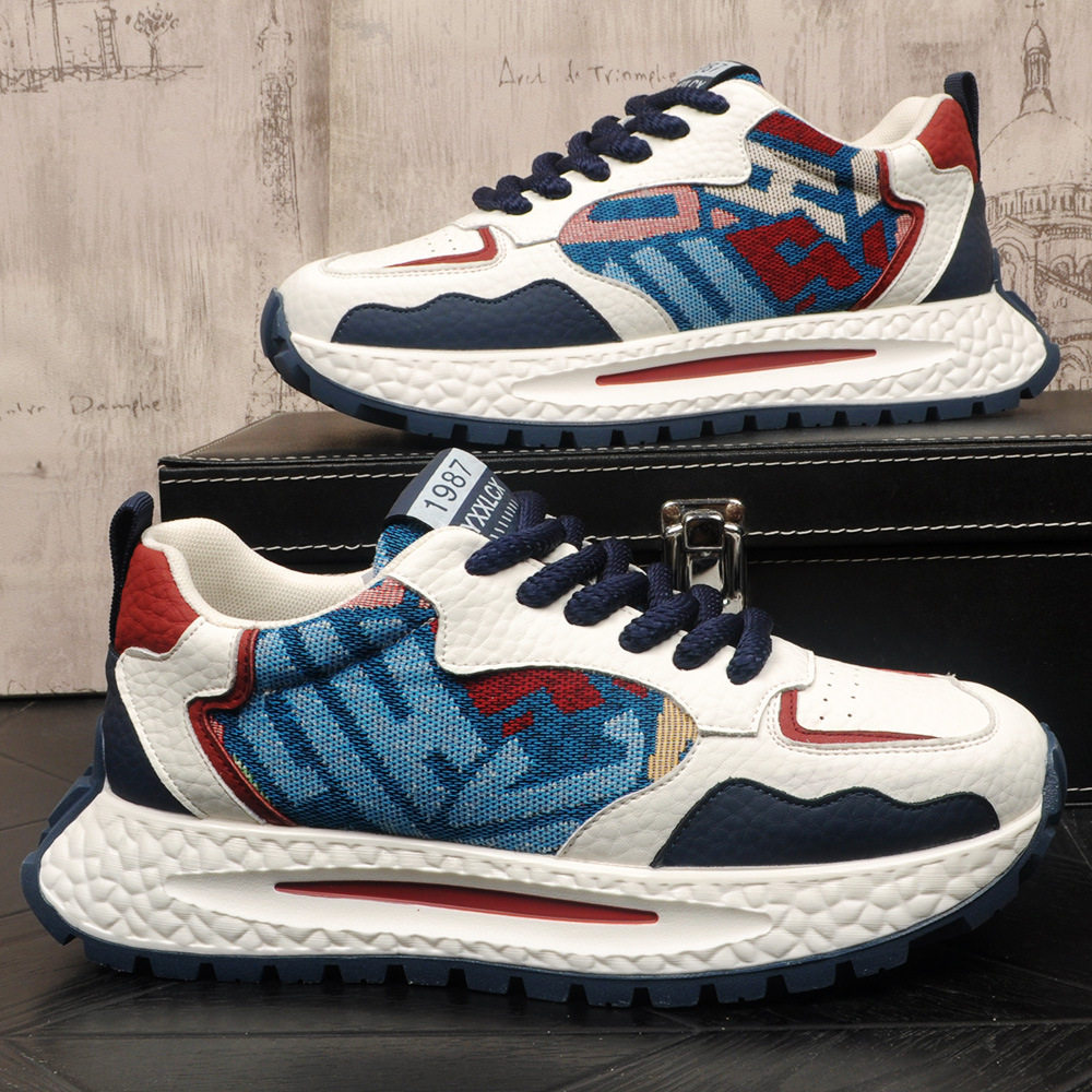 舒适男鞋子2026新款韩版潮流刺绣透气老爹鞋时尚小众运动休闲鞋男