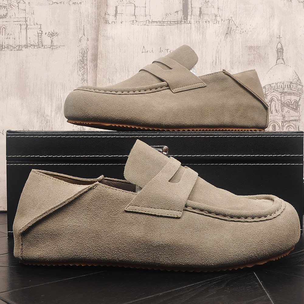 头层牛皮男士一脚蹬勃肯鞋舒适透气平底两穿反绒皮休闲鞋真皮单鞋