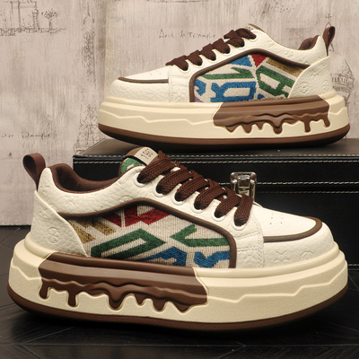 国潮刺绣厚底板鞋男2026春秋款百搭透气运动休闲鞋青少年小白鞋子