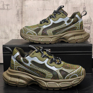 水钻老爹鞋男设计款潮流小众低帮增高鞋厚底系带休闲运动鞋男鞋子