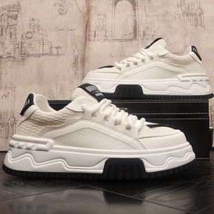 轻奢男鞋子韩版潮流时尚舒适百搭休闲板鞋圆头厚底增高透气低帮鞋