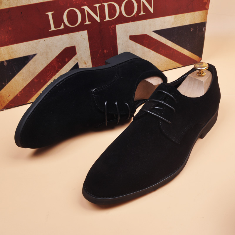 男士英伦尖头系带反绒磨砂皮鞋商务休闲男鞋子韩版内增高秋季潮鞋