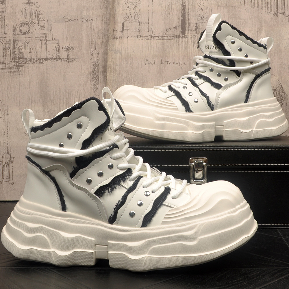 2026春季新款原创拼色时尚高帮板鞋设计款小众潮牌厚底增高男鞋子