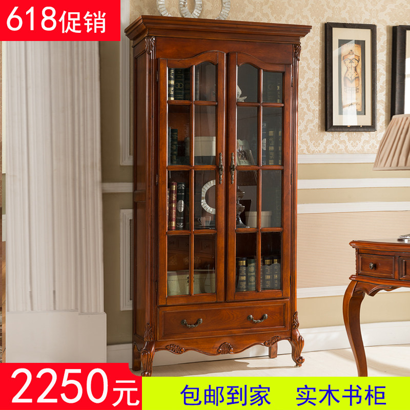 American style Bookcase solid wood single Bookcase European style Retro Bookcase Study bookshelf combination Bookcase Double Door Glass Bookcasein the Residential furniture , Cabinet , Wine  category - from Buy2taobao.com to provide professional Taobao agent buy service