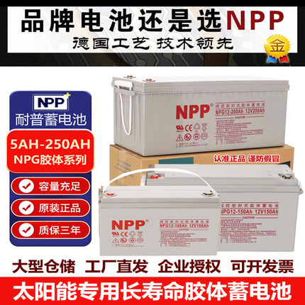 耐普蓄电池NPG12-100/12V100AH光伏储能200安太阳能UPS胶体蓄电瓶