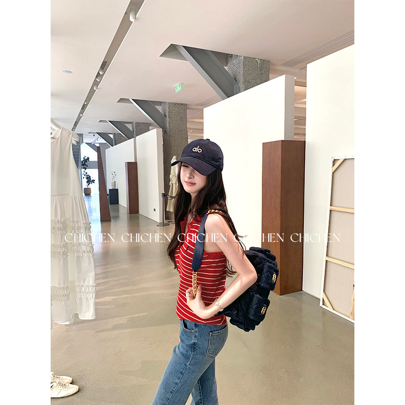 CHICHEN晨妍 老钱polo 学院风撞色针织吊带背心女2025新款polo衫,女装/女士精品,背心吊带,淘宝优惠券,粉丝福利购,淘宝优惠卷