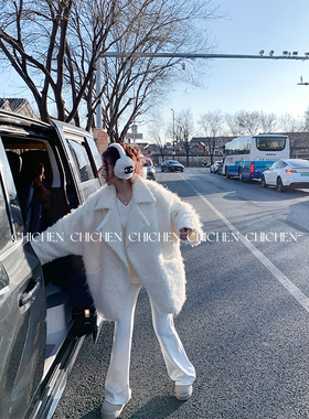 CHICHEN-90白鸭绒羊毛拉毛中长款大衣外套