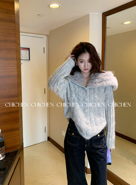 CHICHEN-芬兰情书-手工定制狐狸毛领专机立体织花加厚款羊毛毛衣