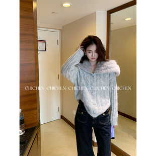 CHICHEN-芬兰情书-手工定制狐狸毛领专机立体织花加厚款羊毛毛衣