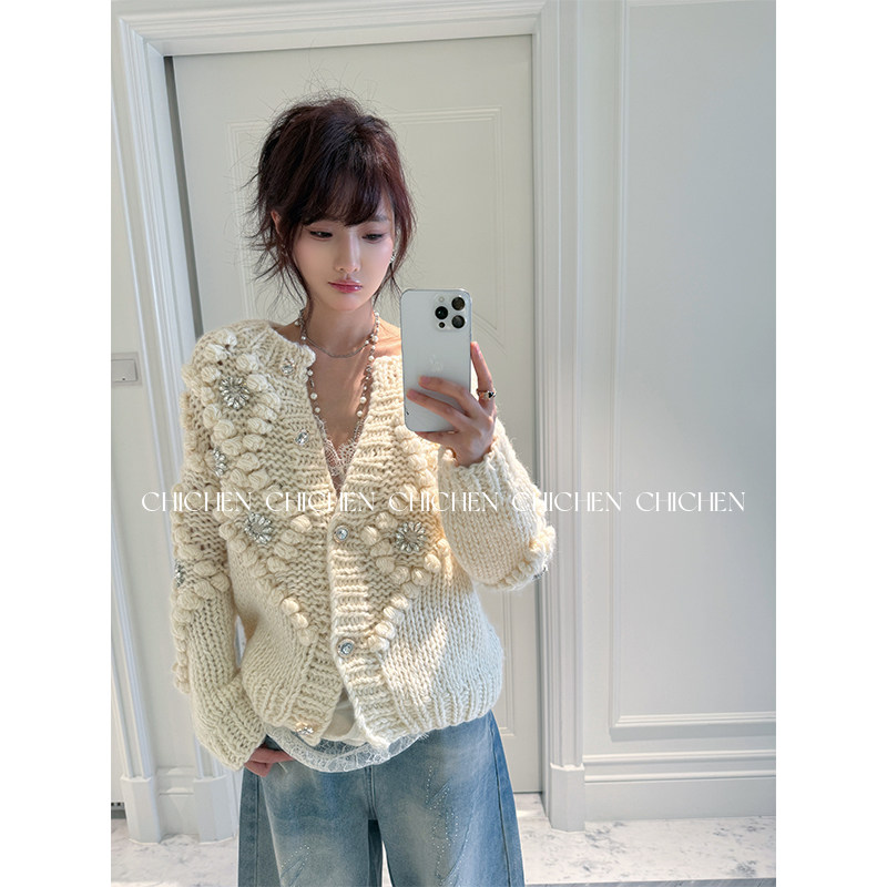 CHICHEN-重BANG手织60羊毛肌理感立体钉钻毛衣,女装/女士精品,毛衣,淘宝优惠券,粉丝福利购,淘宝优惠卷
