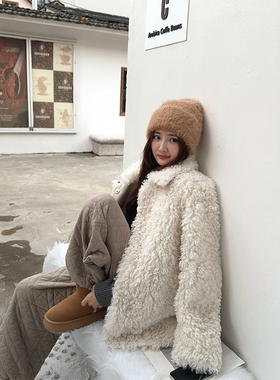 CHICHEN晨妍 雪境假日翻领环保皮毛毛外套 仿托卡皮毛一体外套