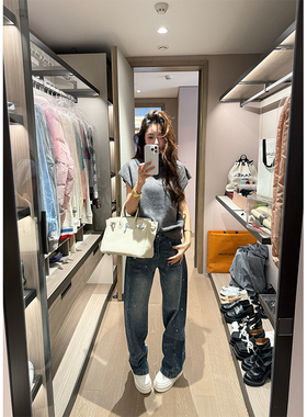 CHICHEN晨妍 闪光裤牛仔裤女2025新款秋解构高温烫钻直筒黑色裤子