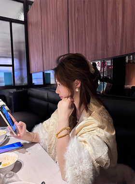 CHICHEN晨妍 明珠花菀 国风新中式米白色提花新中式羽绒衣外套