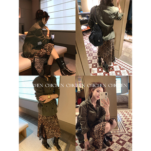CHICHEN-自成焦点-早春新品豹纹修身开叉半身裙