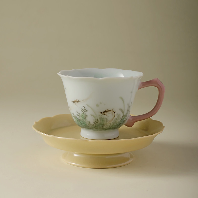 手绘游鱼咖啡杯碟景德镇菱口单色釉下午茶陶瓷茶杯轻奢礼物伴云知,餐饮具,茶杯,淘宝优惠券,粉丝福利购,淘宝优惠卷