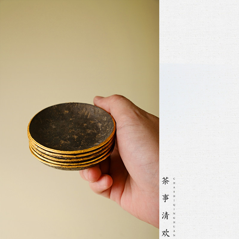 冉物纯锡杯垫描金圆形杯托杯碟底托手工锻打隔热垫茶道配件24k金,餐饮具,茶托,淘宝优惠券,粉丝福利购,淘宝优惠卷