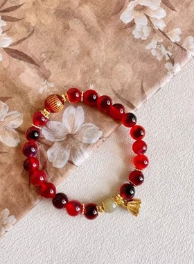 敦煌国风好运莲莲糖心玛瑙文创博物馆手串女手链莲花提溜心径