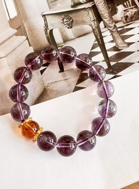 冰镇葡萄 |天然巴西紫水晶黄水晶透体大咪单圈大珠子手串女生送礼