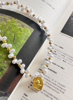 庄园晚梦| 法式时尚珍珠小米珠百搭项链巴洛克金币人像气质锁骨链