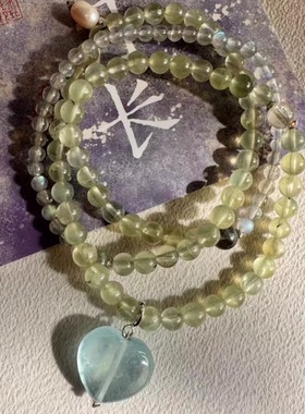 两种戴法葡萄石灰月光海蓝宝项链