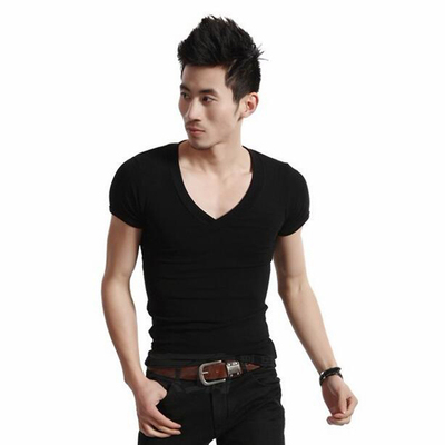 韩版男士紧身纯色休闲打底衫定制