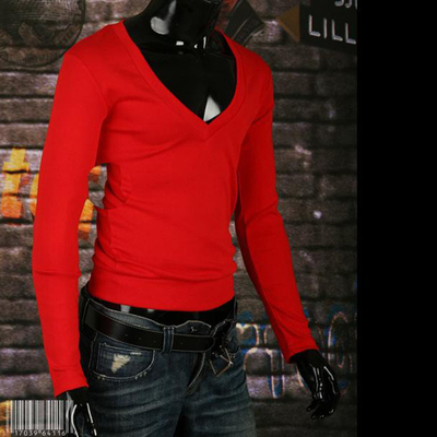 定制男士低领长袖T恤纯棉打底衫