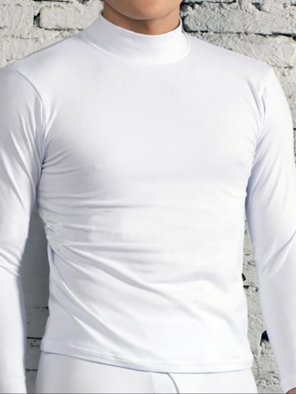 CUSTOM FALL MENS SKINNY HALF-HIGH NECK LONG SLEEVE T-SHIRT HIGH NECK UNDERWEAR COTTON THERMAL BASE LAYER SOLID COLOR THIN STYLE