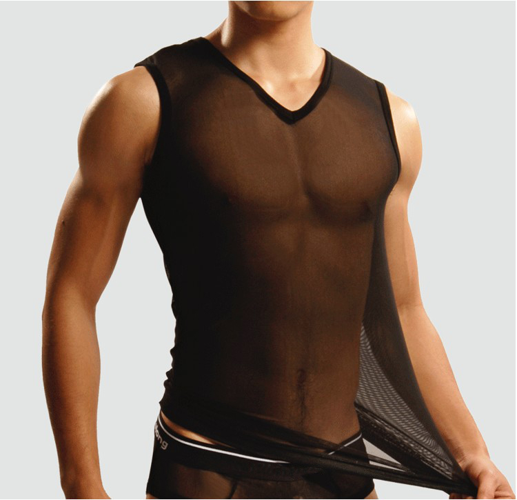 定制男士透明网眼背心性感打底