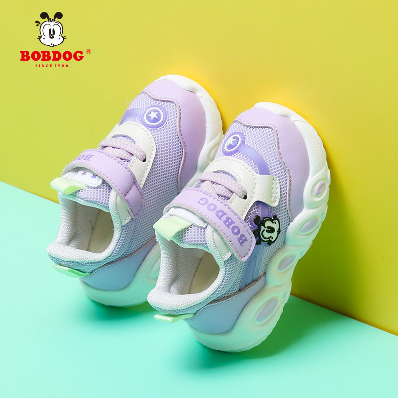 巴布豆婴儿机能学步鞋春季网面0-3-6岁女宝宝鞋男小童透气运动鞋