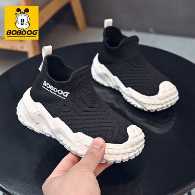 巴布豆童鞋儿童一脚蹬网面透气运动鞋2026新款春秋男女童袜子网鞋